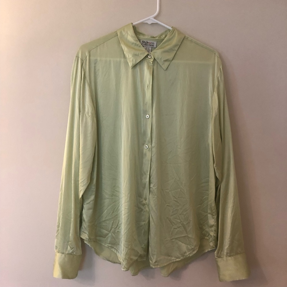 Pistachio green silk blouse